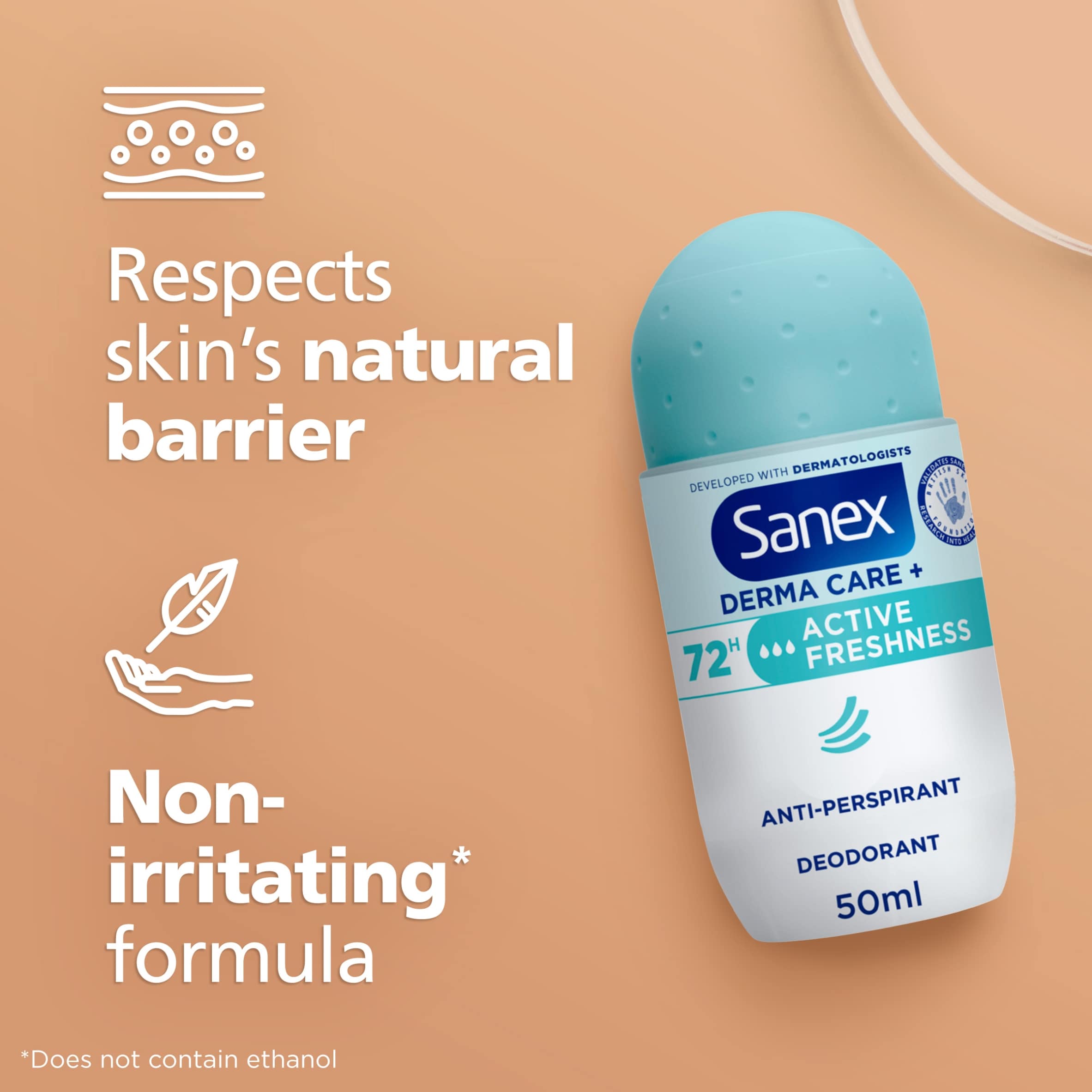 Sanex Derma Care+ Active Freshness 72h Antiperspirant Roll-On Deodorant 50ml thumbnail 3