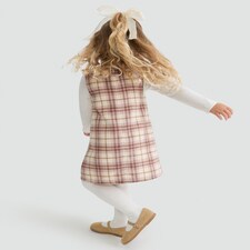 F&F Girls 3-Piece Check Print Pinafore, Top and Tights Set in Pink thumbnail 3