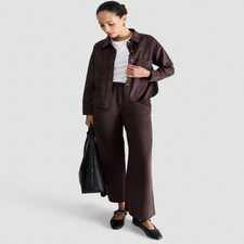 F&F Faux Suede Collared Co-ord Shirt in Brown thumbnail 2