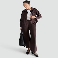 F&F Faux Suede Collared Co-ord Shirt in Brown thumbnail 2
