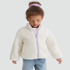 F&F Girls Fleece Textured Zip Up Jacket in Cream