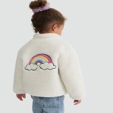 F&F Girls Fleece Textured Zip Up Jacket in Cream thumbnail 2