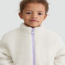 F&F Girls Fleece Textured Zip Up Jacket in Cream thumbnail 3