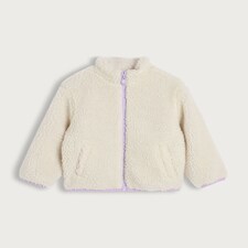 F&F Girls Fleece Textured Zip Up Jacket in Cream thumbnail 4