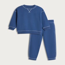 F&F Boys 2-Piece Cotton Rich Contrast Stitch Sweatshirt and Joggers Set in Blue thumbnail 4