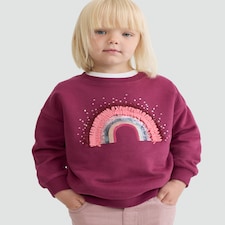 F&F Girls Cotton Rich Rainbow Embellished Sweatshirt in Burgundy