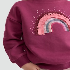 F&F Girls Cotton Rich Rainbow Embellished Sweatshirt in Burgundy thumbnail 2