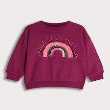F&F Girls Cotton Rich Rainbow Embellished Sweatshirt in Burgundy thumbnail 4