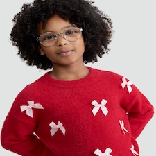 F&F Girls Textured Bow Accent Jumper in Red