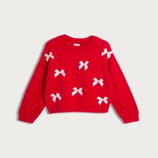F&F Girls Textured Bow Accent Jumper in Red thumbnail 4