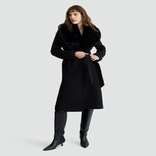F&F Faux Fur Collar Belted Formal Coat in Black thumbnail 2