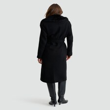 F&F Faux Fur Collar Belted Formal Coat in Black thumbnail 3