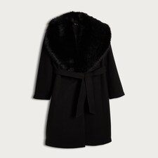 F&F Faux Fur Collar Belted Formal Coat in Black thumbnail 4