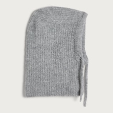 F&F Knitted Ribbed Drawstring Hooded Snood with Wool in Grey