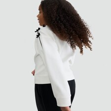 F&F Girls Bow Accent Stripe Sweatshirt in Cream thumbnail 3