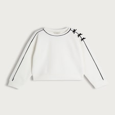 F&F Girls Bow Accent Stripe Sweatshirt in Cream thumbnail 4