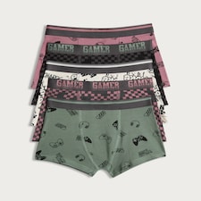 F&F Boys 5-Pack Cotton Rich Gamer Print Trunks in Green Multi