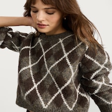 The F&F Edit Knitted Argyle Pattern Jumper with Wool in Brown