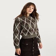 The F&F Edit Knitted Argyle Pattern Jumper with Wool in Brown thumbnail 3