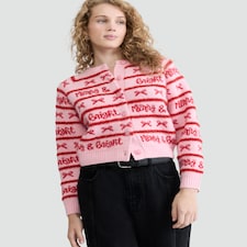 F&F Knitted Merry & Bright Button Front Cardigan in Pink