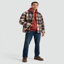 F&F Borg Lined Check Print Button Up Overshirt in Mink thumbnail 2