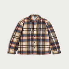 F&F Borg Lined Check Print Button Up Overshirt in Mink thumbnail 4