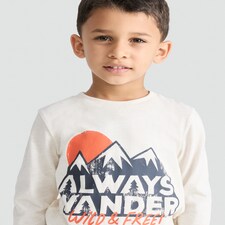 F&F Boys Pure Cotton Always Wander Wild & Free Top in Cream thumbnail 2