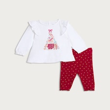 F&F Baby 2-Piece Cotton Rich Animal Tree Print Top and Leggings Set in White