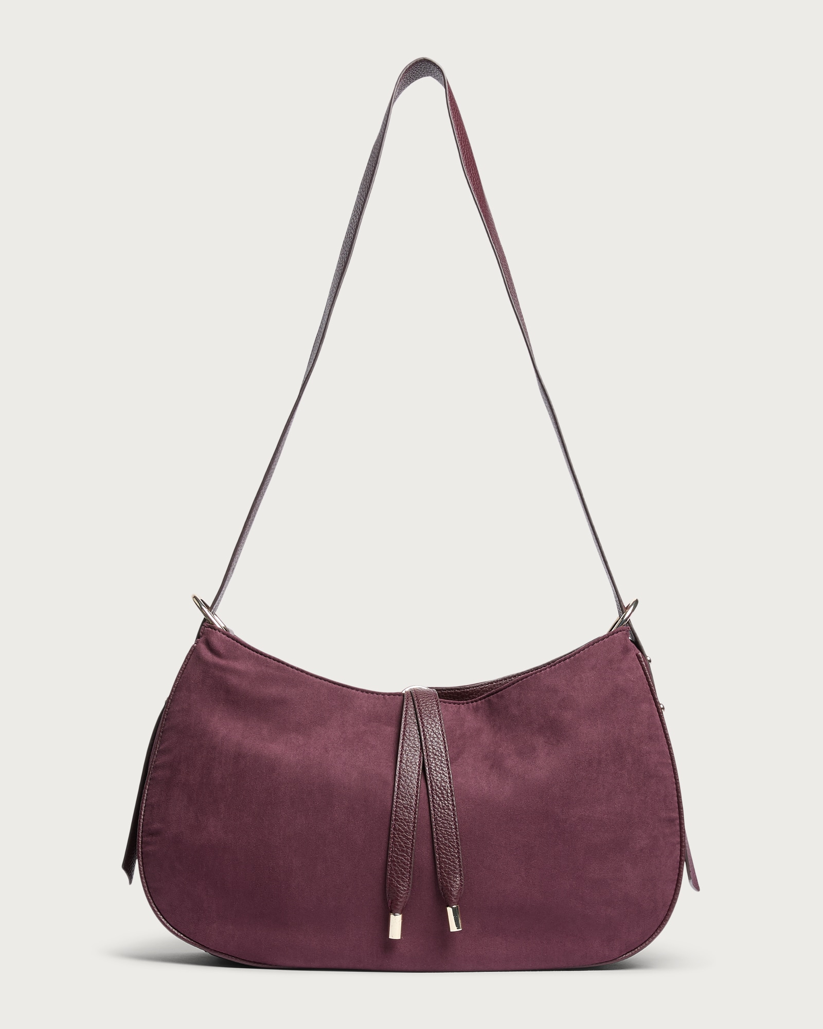 SACHA Faux Suede Tie Detail Shoulder Bag in Burgundy