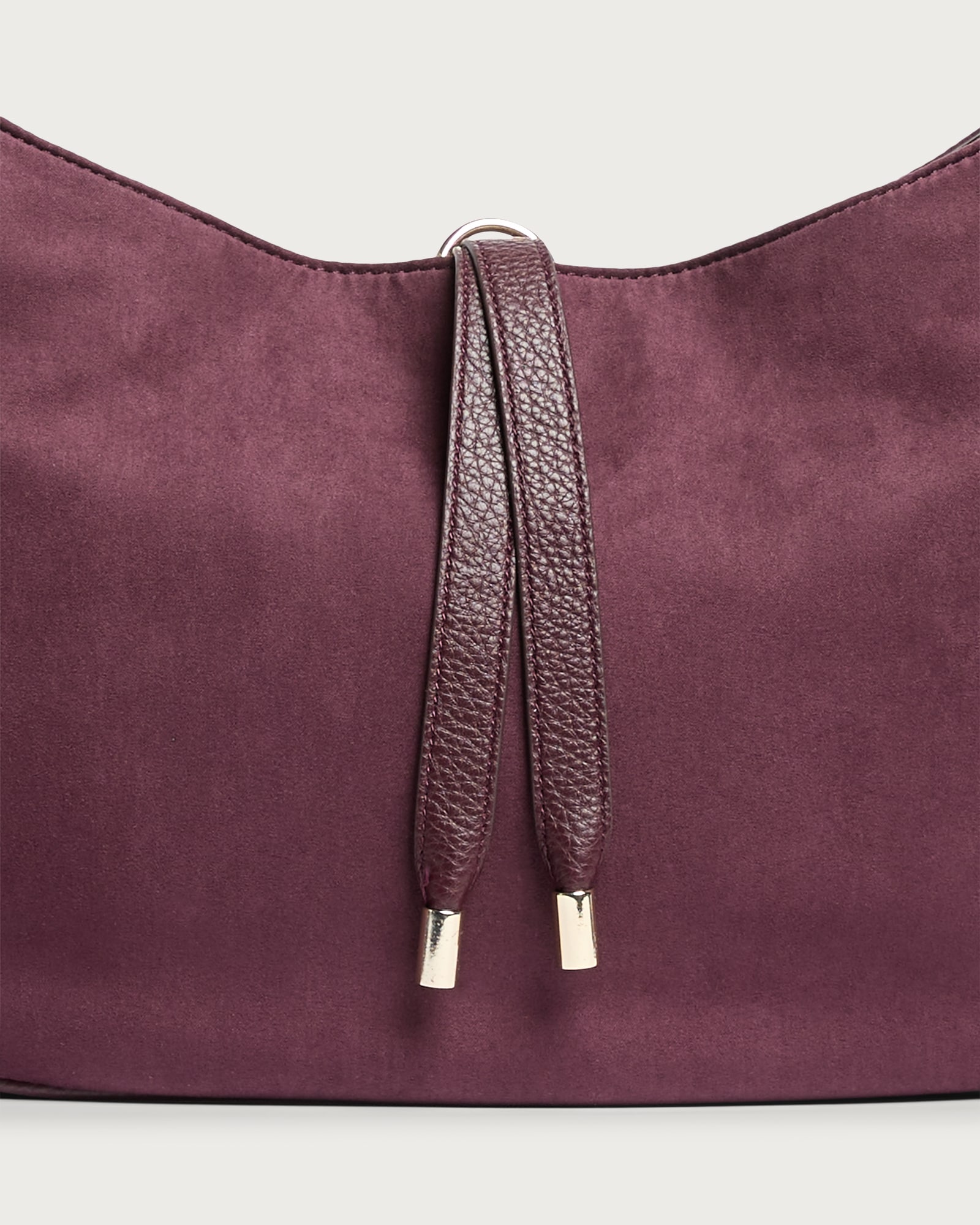 SACHA Faux Suede Tie Detail Shoulder Bag in Burgundy thumbnail 2