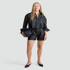 F&F Faux Leather Button Up Collared Shirt in Black thumbnail 2