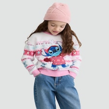 Disney Lilo & Stitch Print Christmas Jumper in Multi Pink thumbnail 2