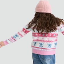 Disney Lilo & Stitch Print Christmas Jumper in Multi Pink thumbnail 3