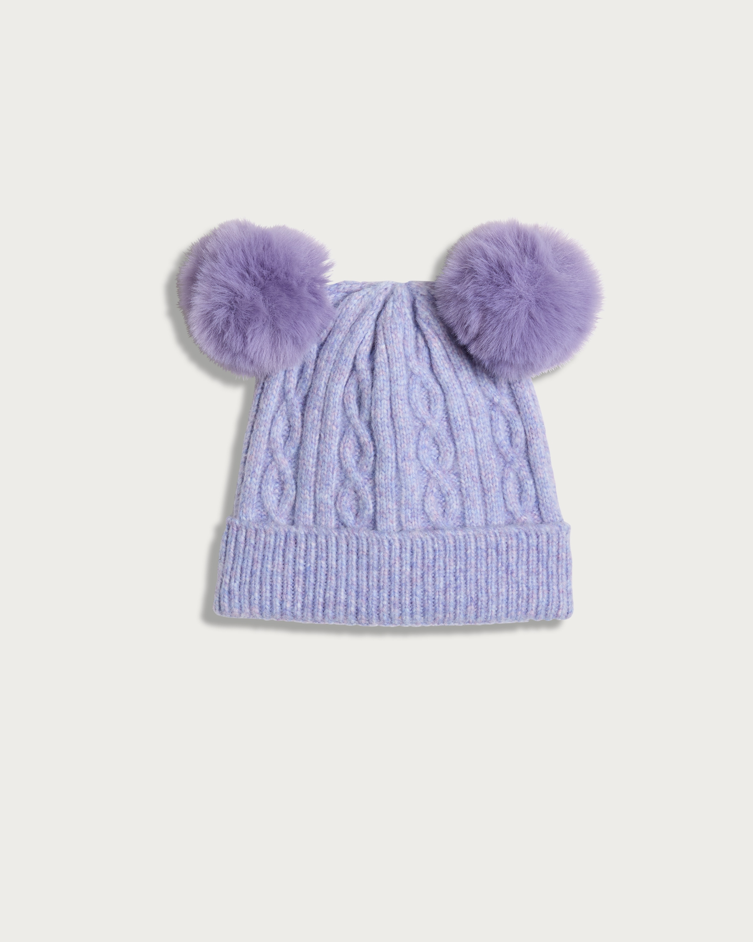 F&F Girls Cable Knit Pom Pom Hat in Lilac