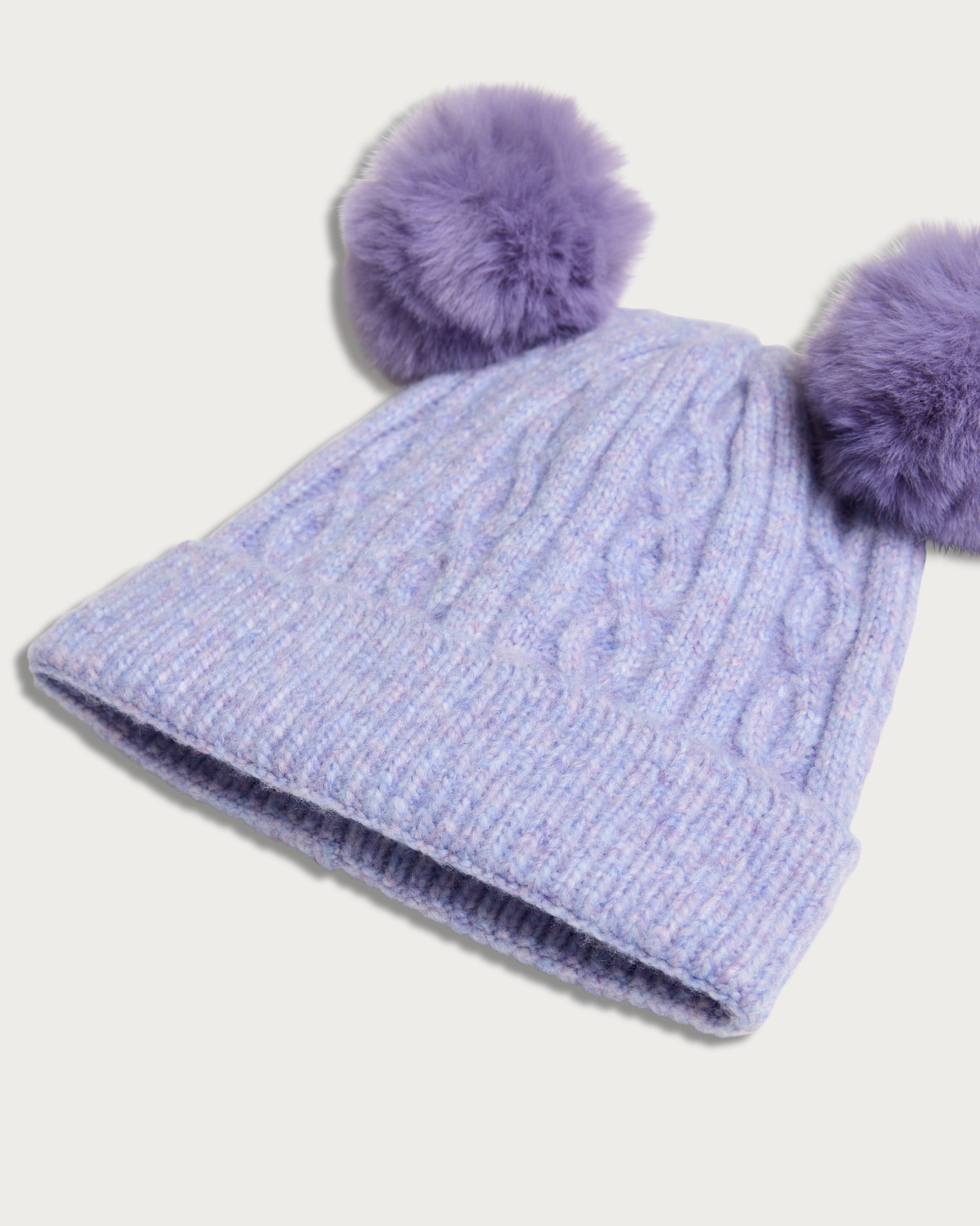 F&F Girls Cable Knit Pom Pom Hat in Lilac thumbnail 2