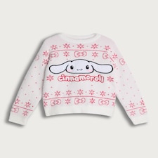 Cinnamoroll Snowflake Print Knitted Jumper in White thumbnail 4