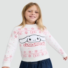 Cinnamoroll Snowflake Print Knitted Jumper in White