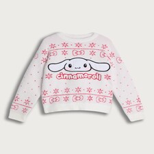 Cinnamoroll Snowflake Print Knitted Jumper in White thumbnail 4
