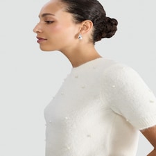 F&F Textured Pearl Embellished Jumper with Wool in Cream