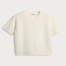 F&F Textured Pearl Embellished Jumper with Wool in Cream thumbnail 4