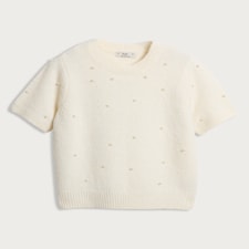 F&F Textured Pearl Embellished Jumper with Wool in Cream thumbnail 4