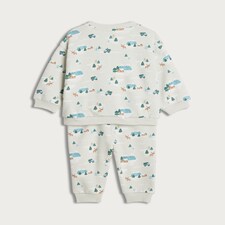 F&F Baby 2-Piece Cotton Rich Arctic Print Sweatshirt and Joggers Set in Blue thumbnail 2