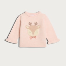 F&F Baby Fluffy Reindeer Jumper in Stone thumbnail 2