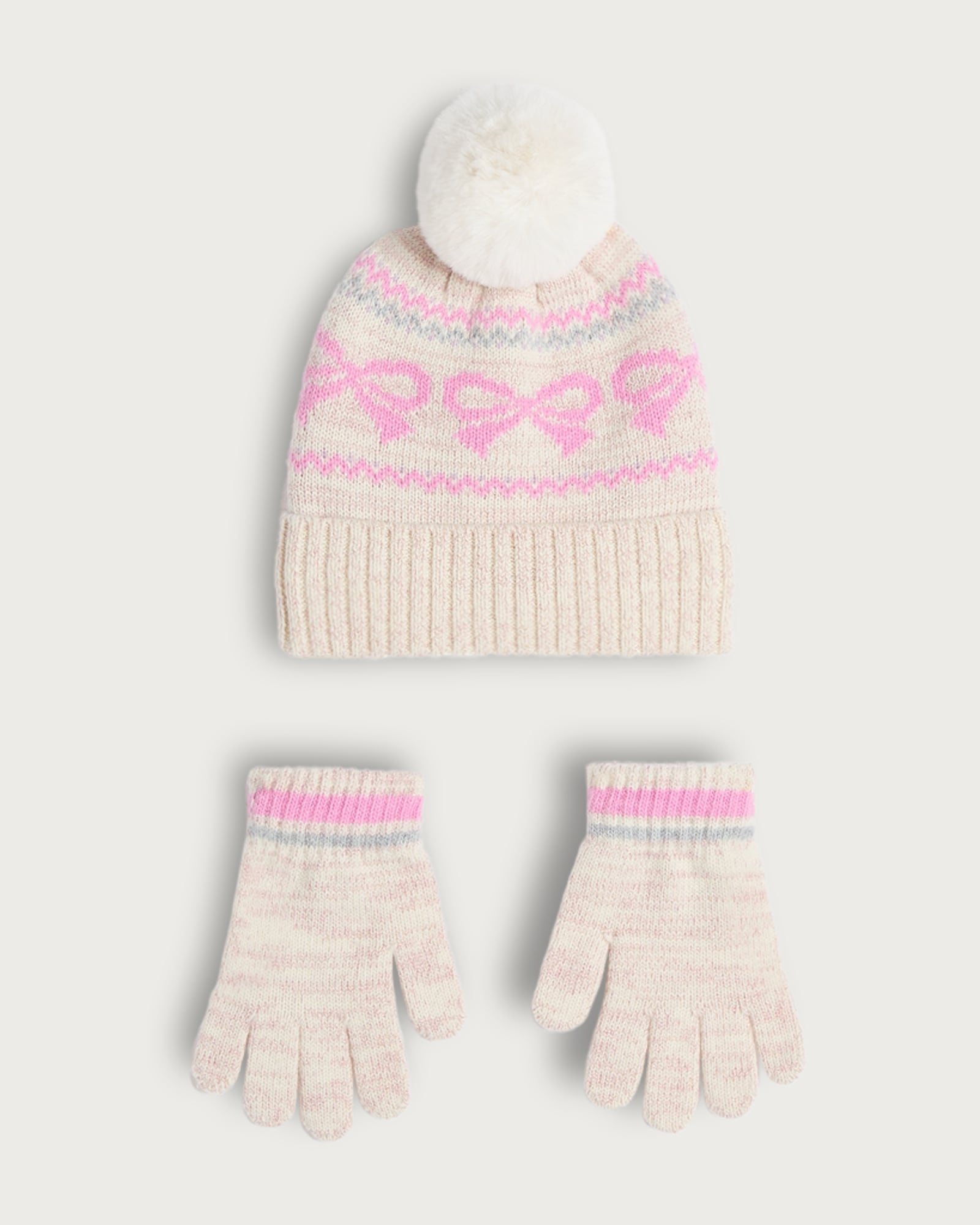 F&F Girls 3-Piece Knitted Snood, Gloves and Hat Set in Pink