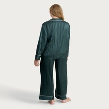 F&F Satin Stripe Print Pyjama Set in Green thumbnail 3