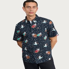 F&F Pure Cotton Snowman and Sleigh Print Shirt in Navy