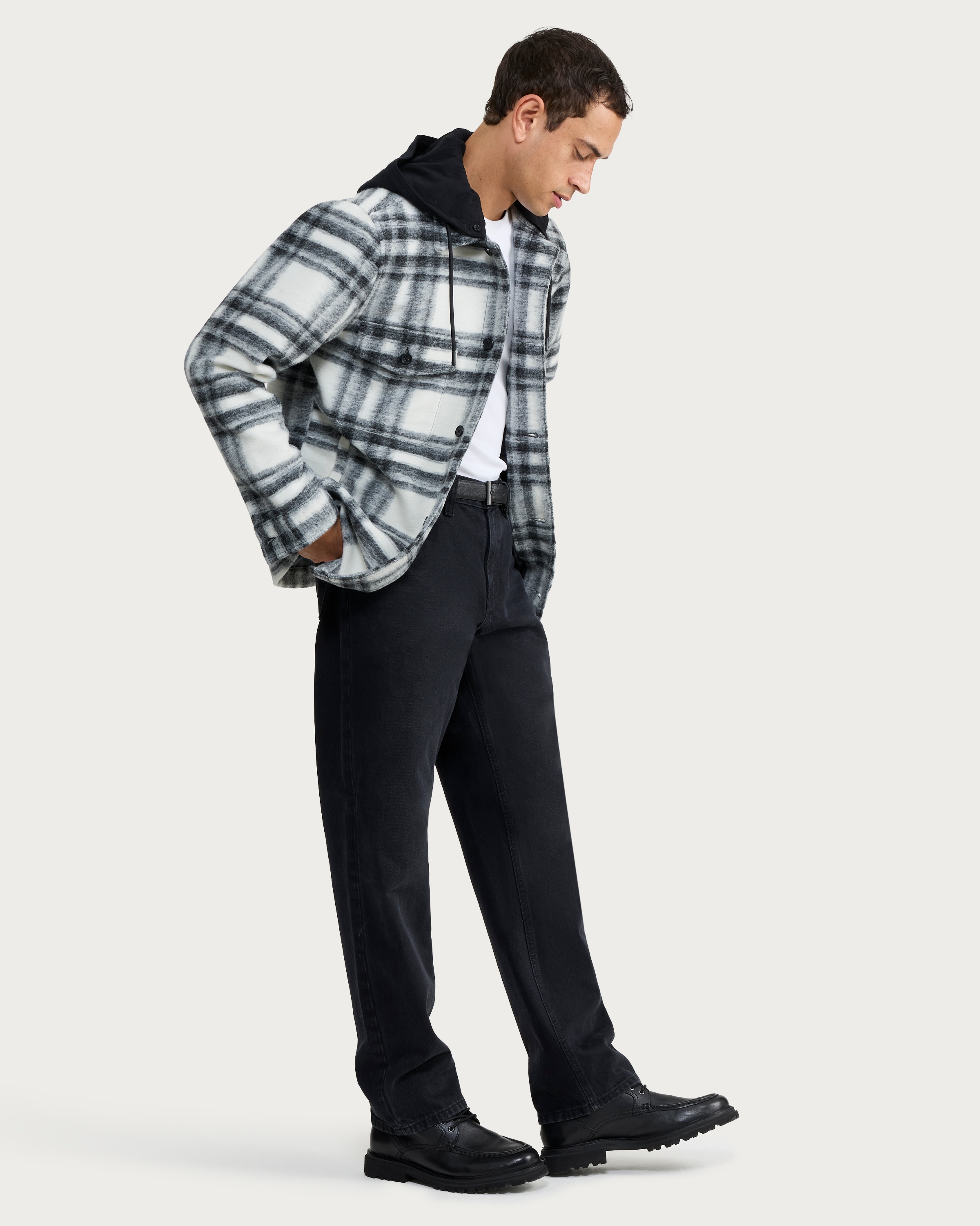 F&F Brushed Check Hooded Shacket in White thumbnail 2