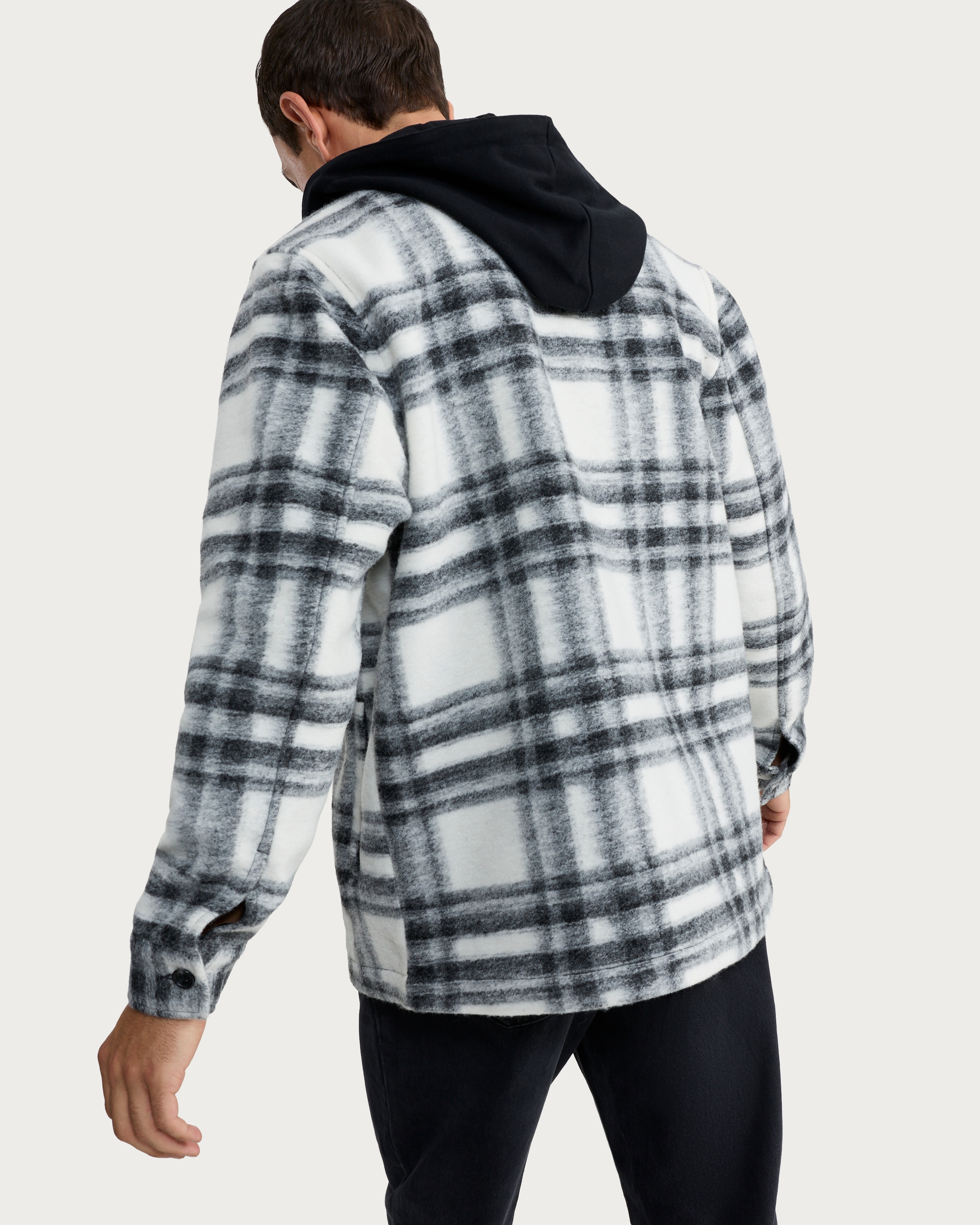 F&F Brushed Check Hooded Shacket in White thumbnail 3