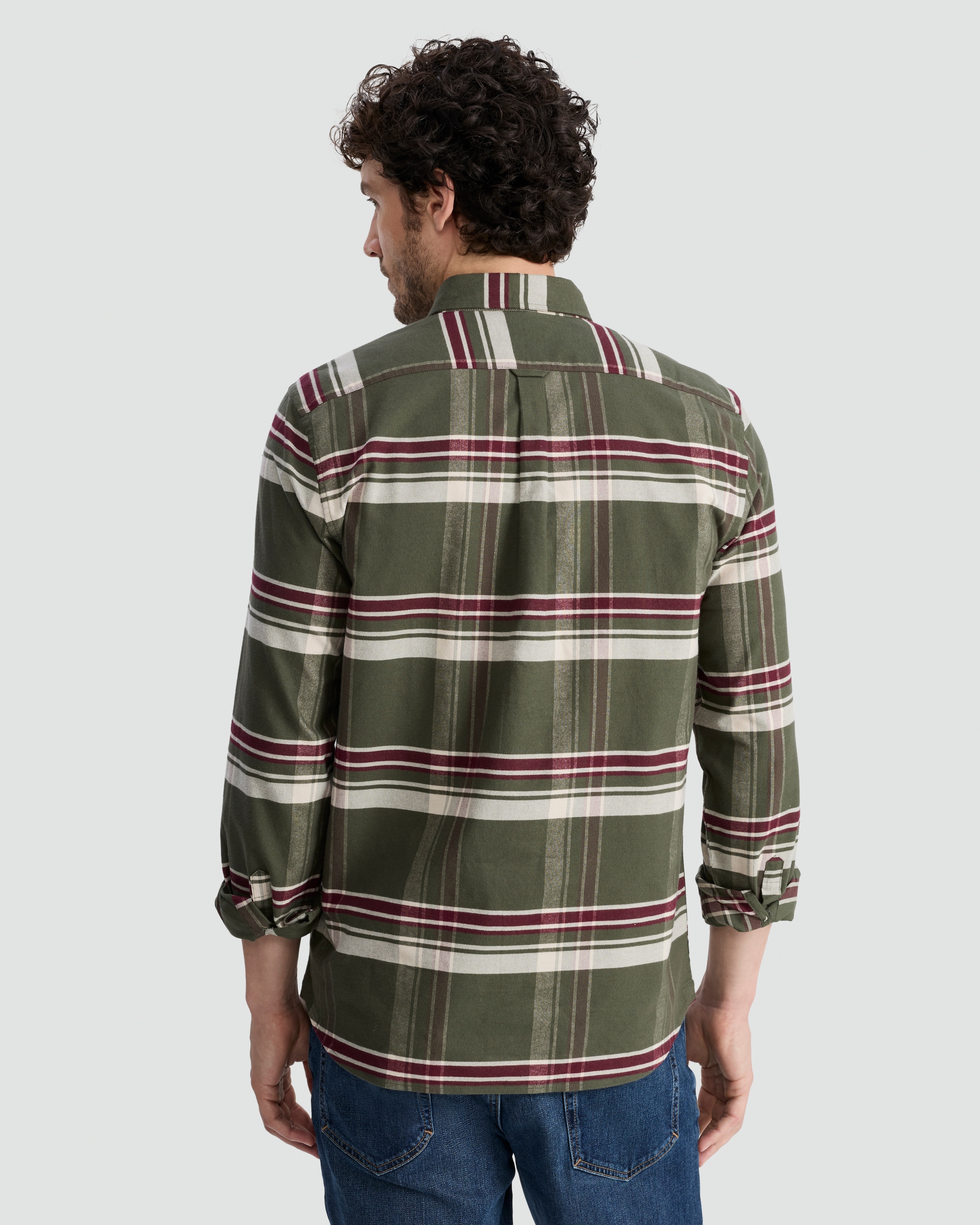 F&F Pure Cotton Check Print Button Up Shirt in Khaki thumbnail 3