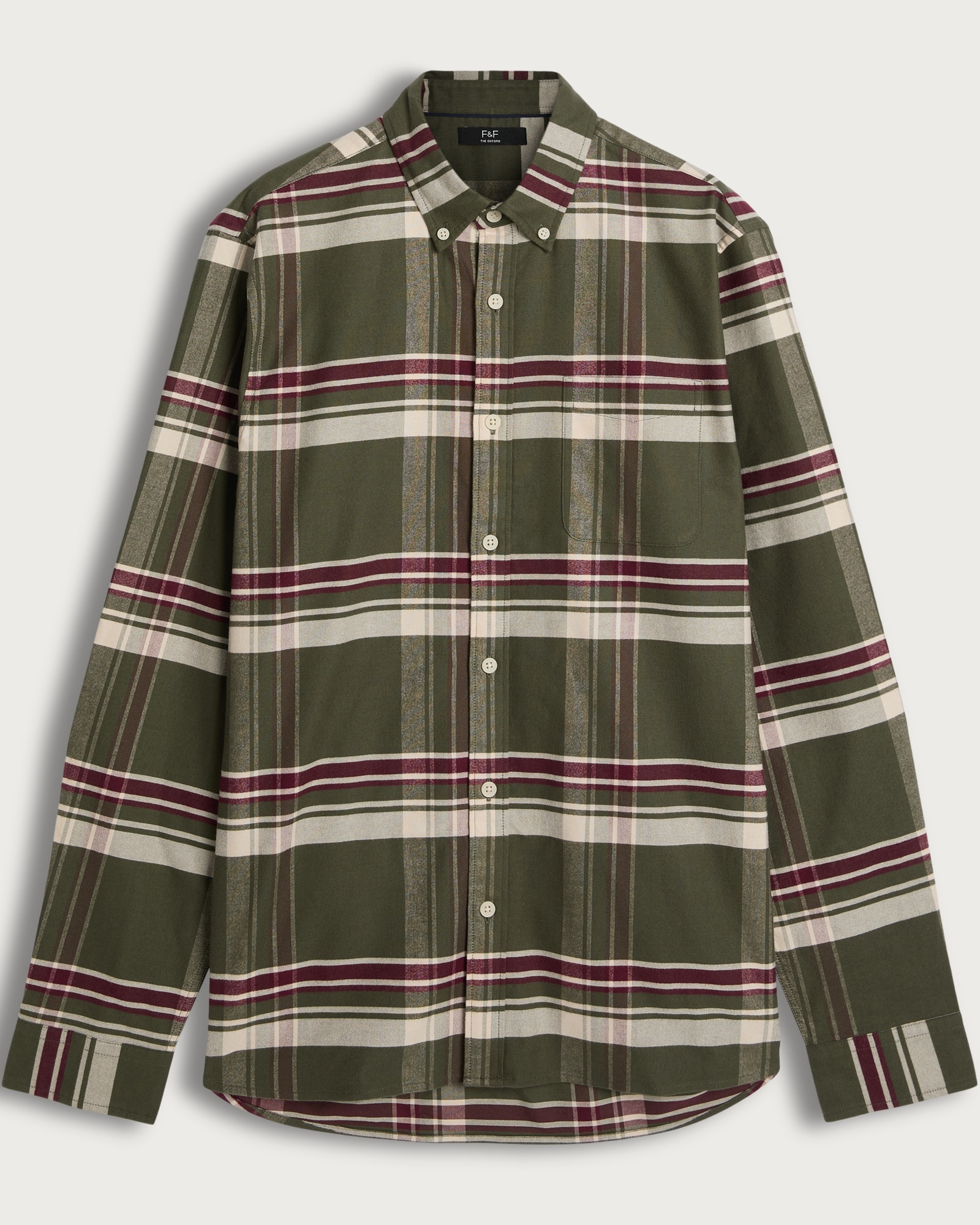 F&F Pure Cotton Check Print Button Up Shirt in Khaki thumbnail 4